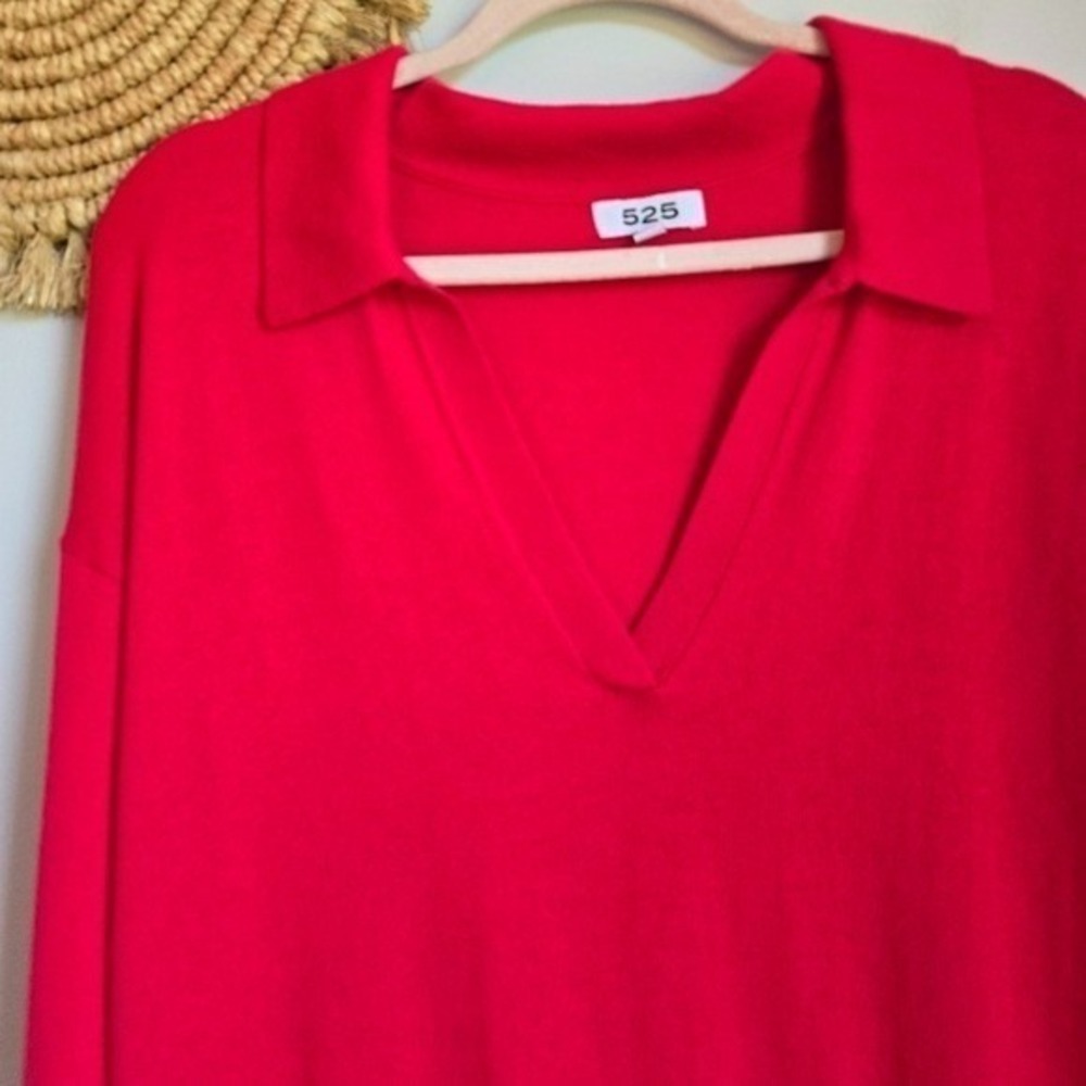 525 America NEW Cherry Red Maddi Johnny Collar V-neck Sweater SZ XL Nautical - Picture 9 of 13